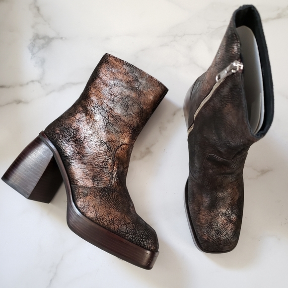 Free People Ruby Platform Ankle Boots Bootie Neutral Metallic Leather - Picture 5 of 7